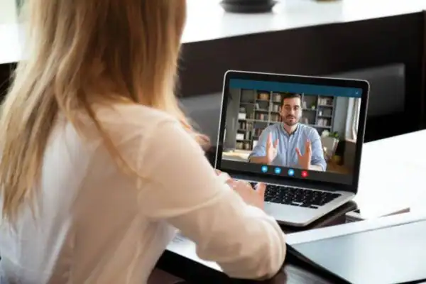 image of woman attending online mediation Carlisle speak to our team today!